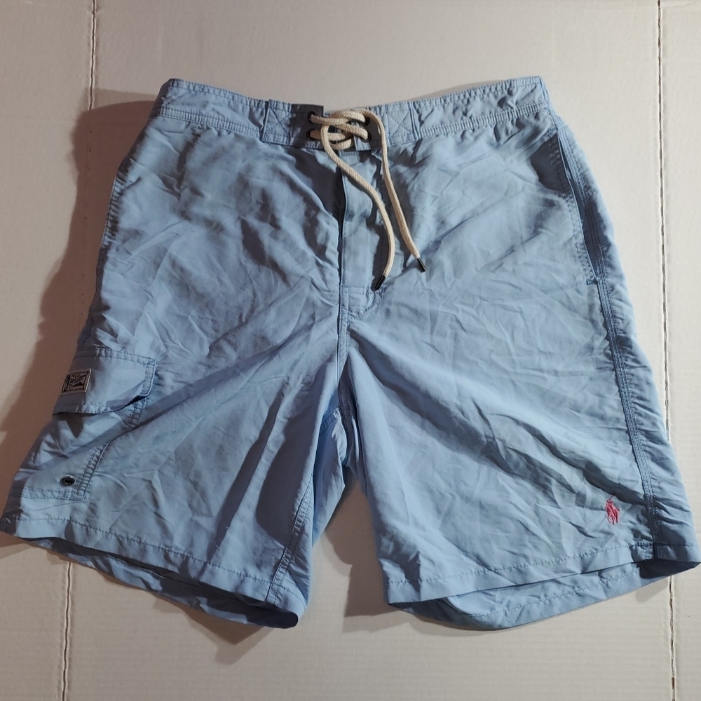 Polo Ralph Lauren Mens Med Light Blue Swim Shorts Pink Pony